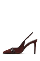 Woman Burgundy Slingback Stiletto Suede Shoes | Derimod