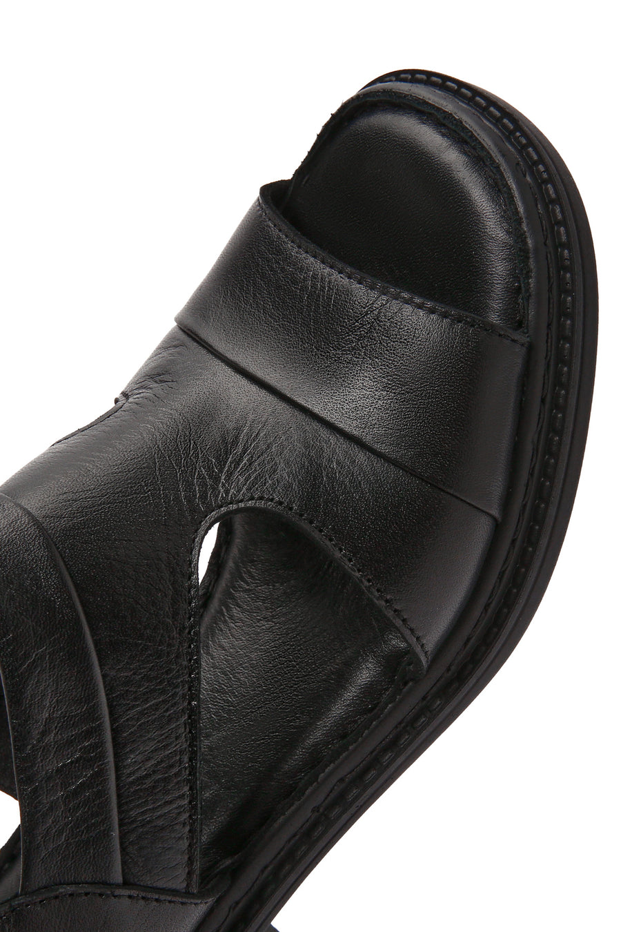 Women's Black Ankle Strap Thick Heeled Leather Sandals