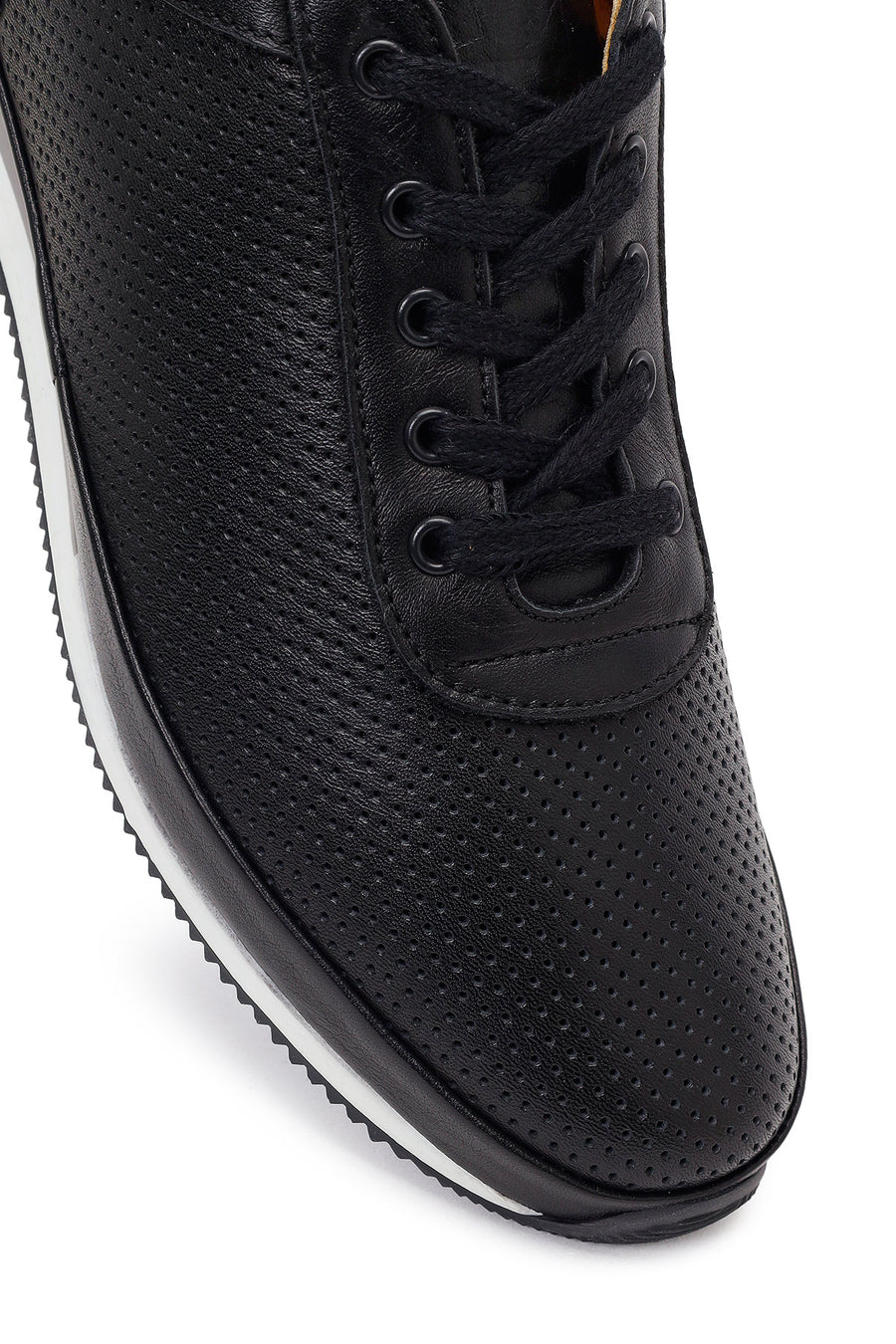 Erkek Siyah Bağcıklı Deri Casual Sneaker
