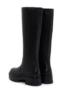 Women's Black Zippered Thick Soled Leather Boots | Derimod