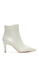 Women's Beige Leather Zippered Heeled Classic Boots | Derimod