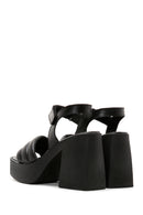 Women's Black Leather Platform Thick Heeled Sandals | Derimod