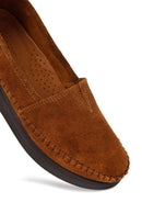 Woman Tan Thick-Soled Suede Comfort Loafer | Derimod