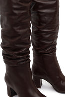 Woman Brown Thick-heeled Leather Boots | Derimod