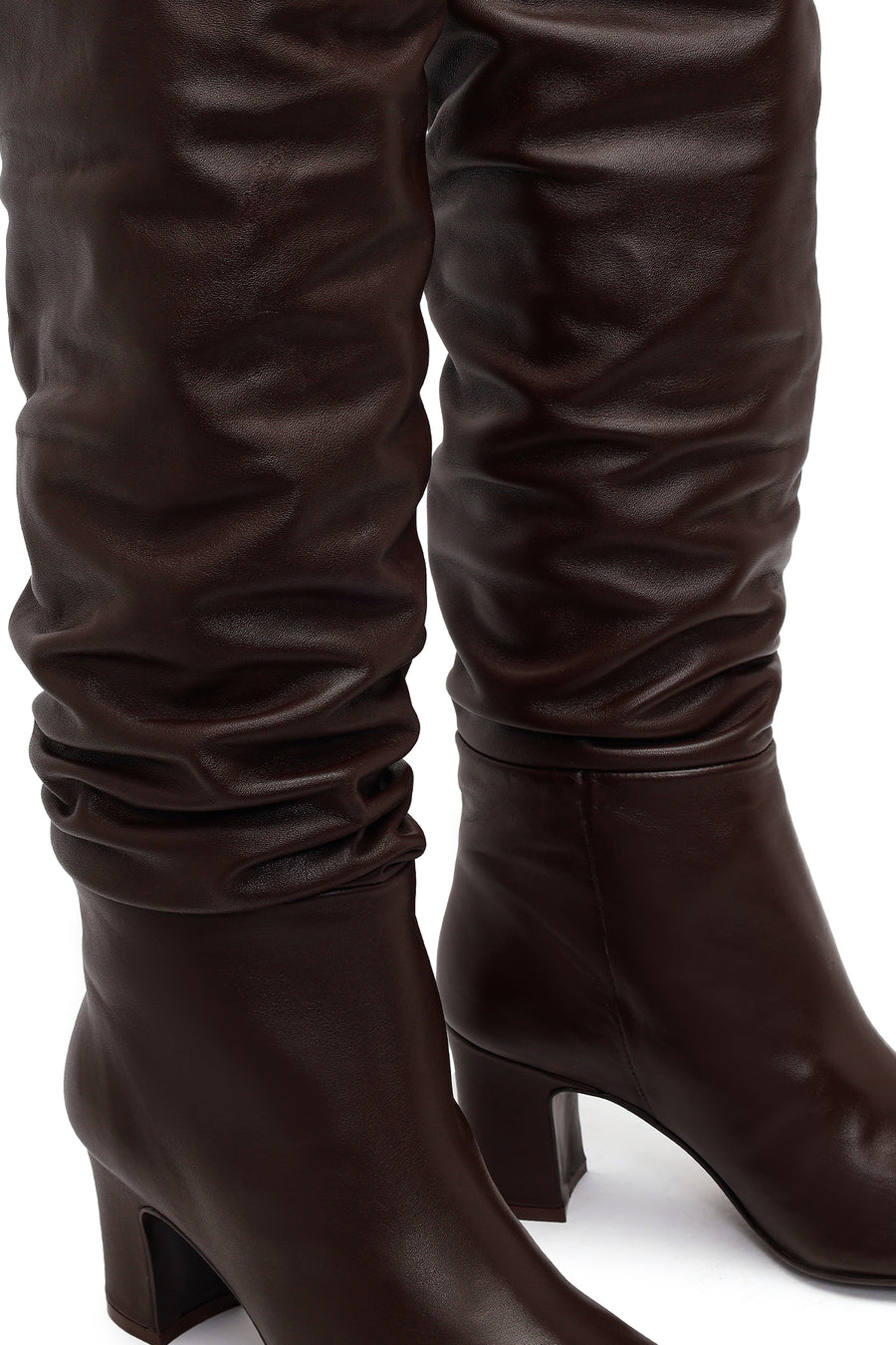 Woman Brown Thick-heeled Leather Boots