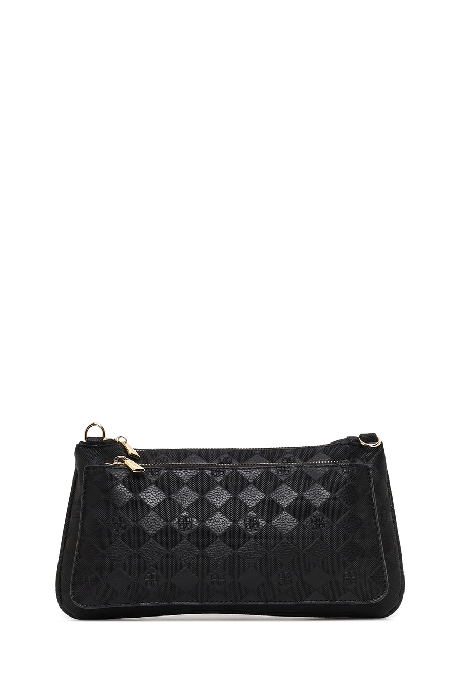 Woman Black Long-Strap Printed Clutch Bag