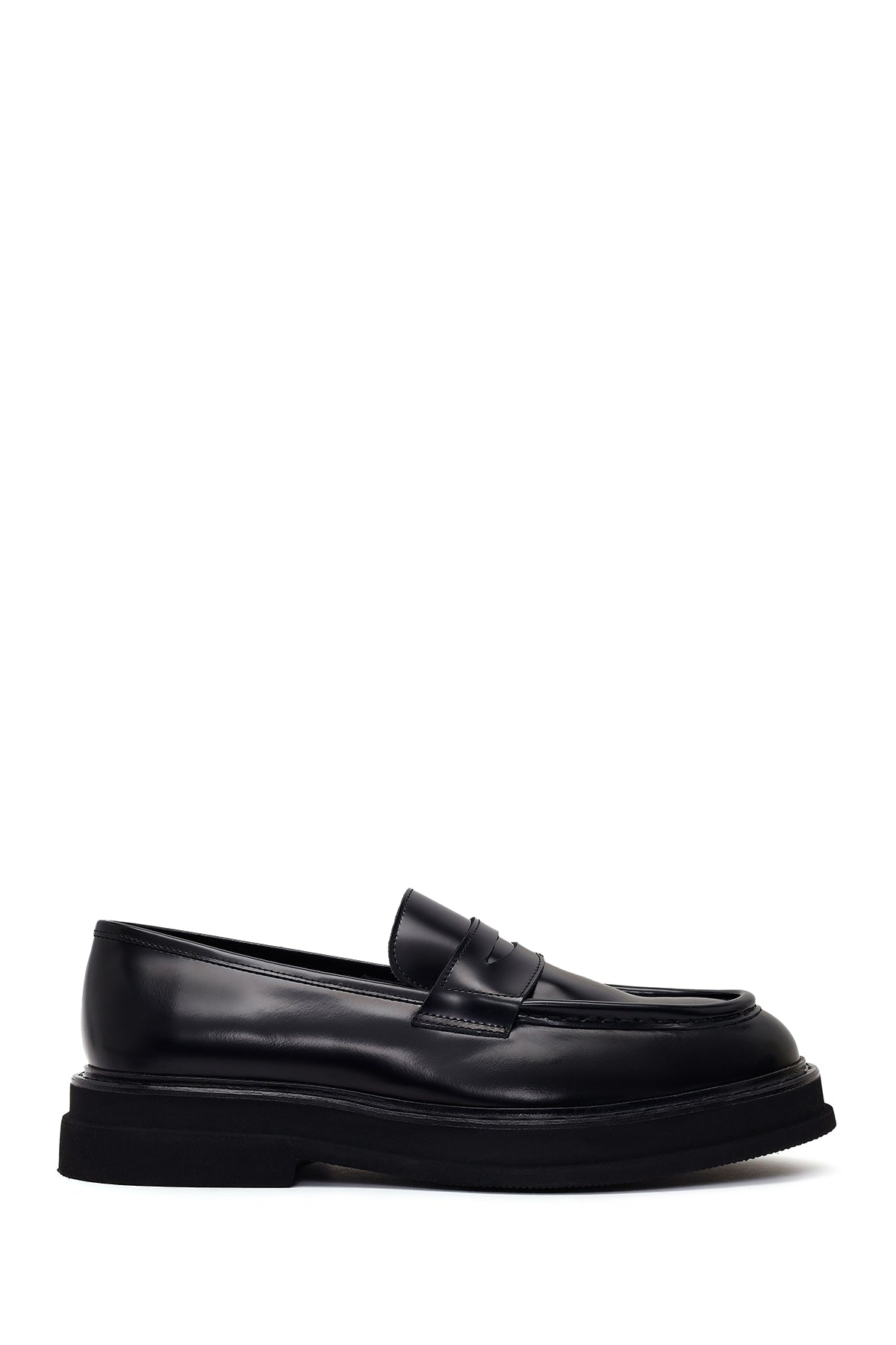 Male Black Thick-Soled Leather Loafer WM802004DA | Derimod