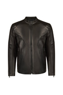 Musiala Male Black Slim-Fit Leather Jacket | Derimod