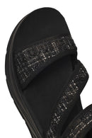 Women's Black Thick-Soled Patterned Fabric Sandals | Derimod