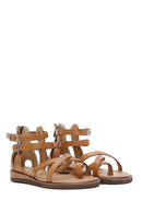 Women's Tan Flip-Flop Leather Bodrum Sandals | Derimod