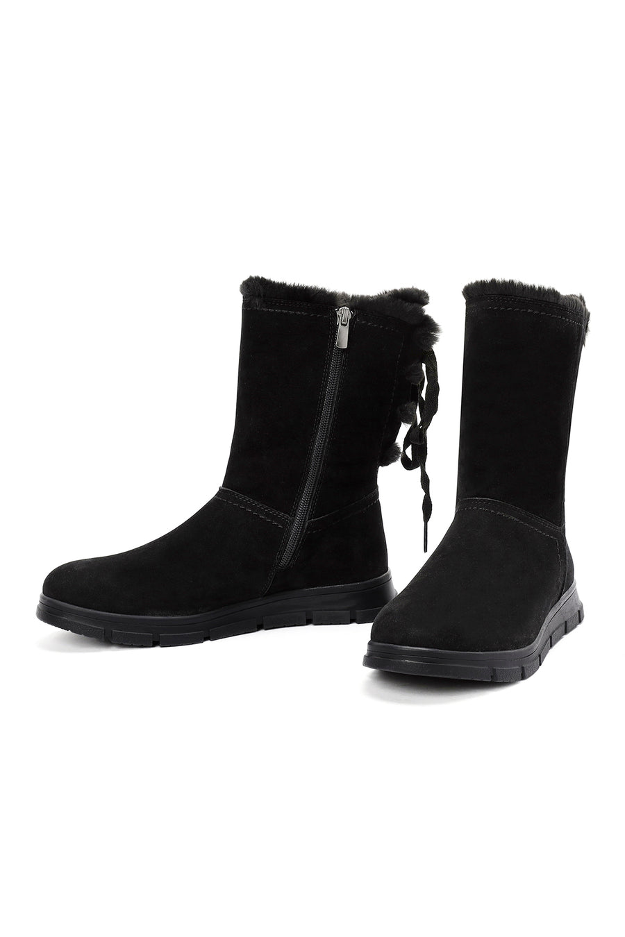 Women's Black Zippered Suede Boots