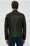 Jokic Brown Men's Vintage Slim-Fit Leather Jacket | Derimod