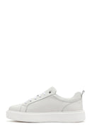 Men's White Lace-up Thick-Sole Leather Sneaker | Derimod