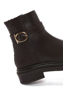 Woman Brown Zip Closure Printed Leather Boots | Derimod