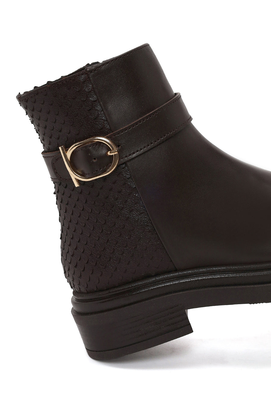 Woman Brown Zip Closure Printed Leather Boots