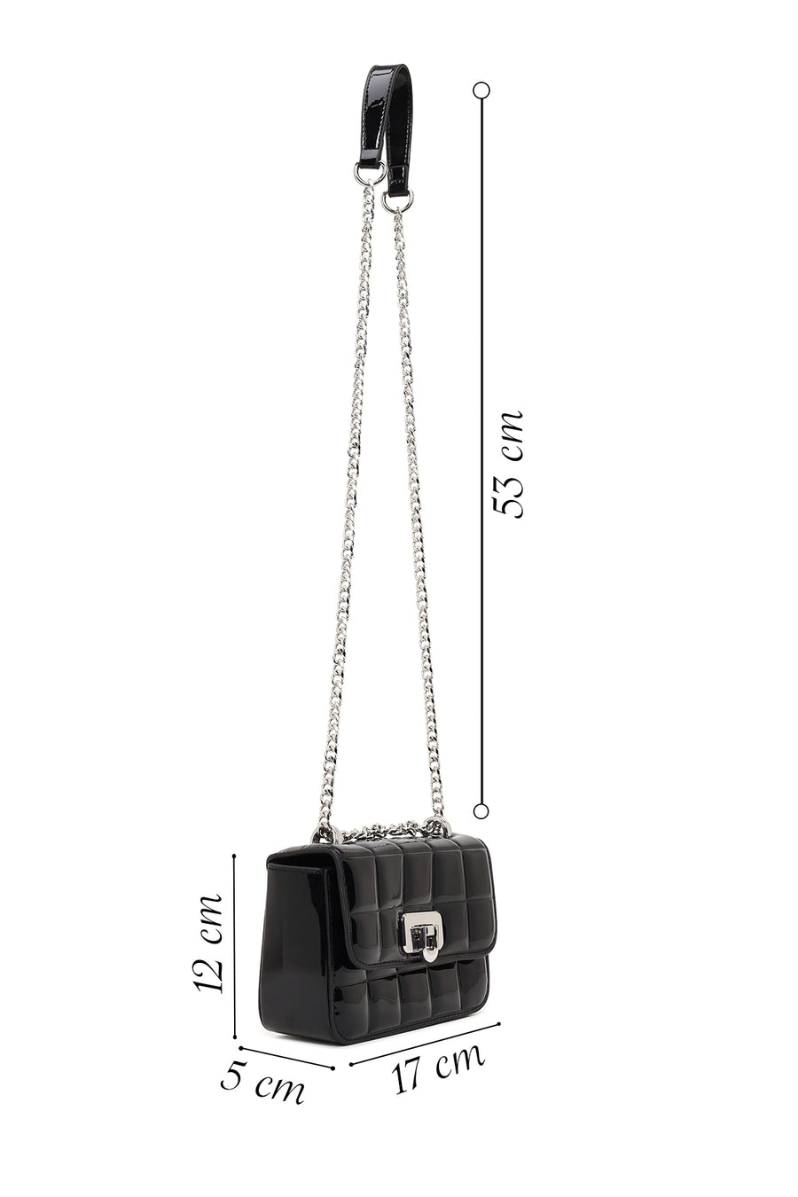 Woman Black Long-Strap Quilted Mini Crossbody Bag