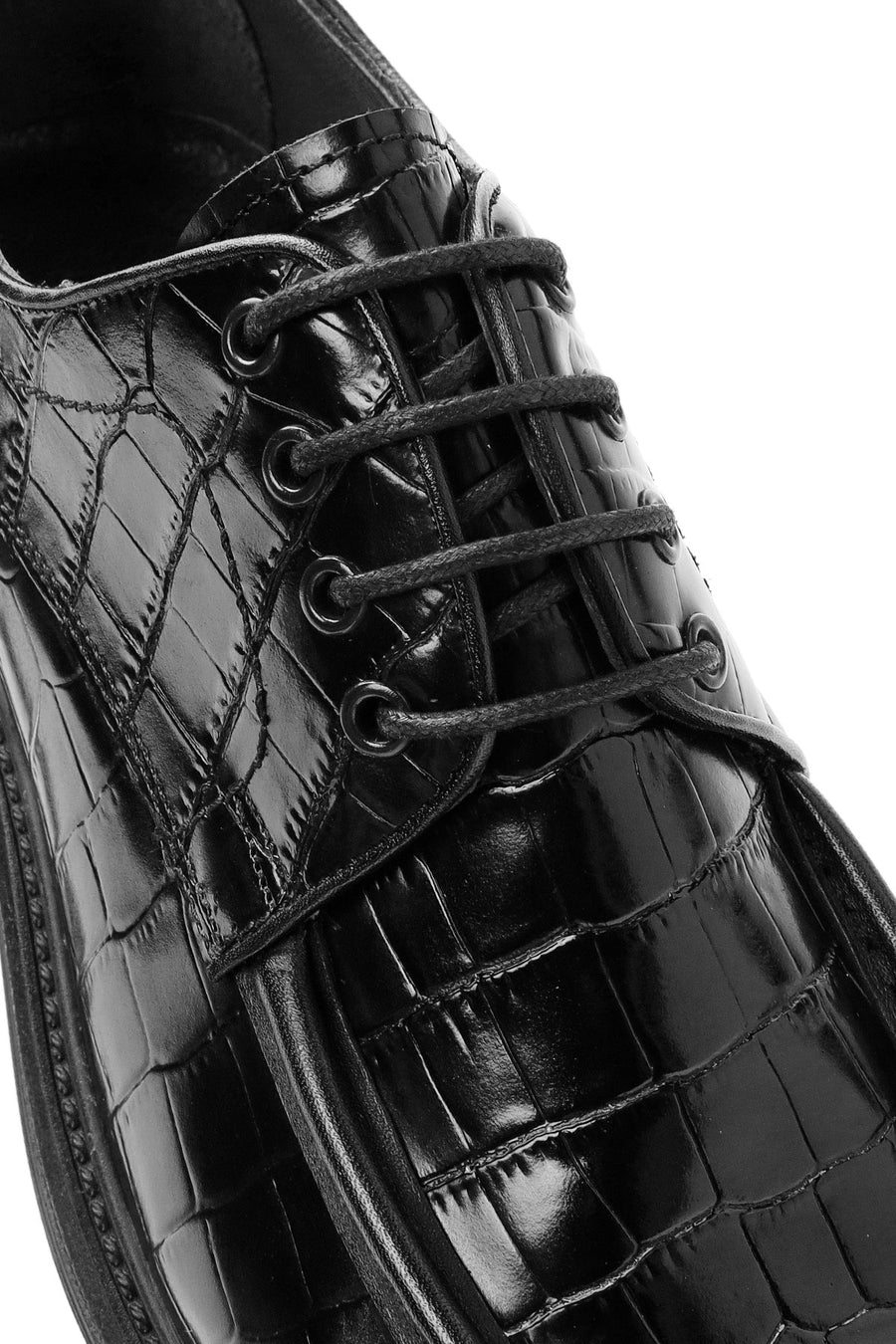 Men's Black Lace-Up Crocodile Patterned Leather Casual Shoes