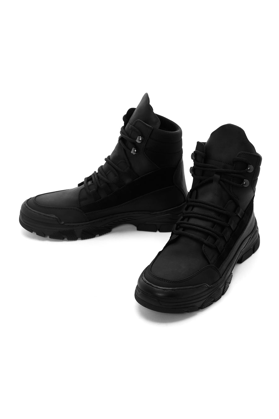 Men's Black Leather Outdoor Boots
