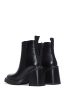 Women's Black Leather Zippered Heeled Boots | Derimod