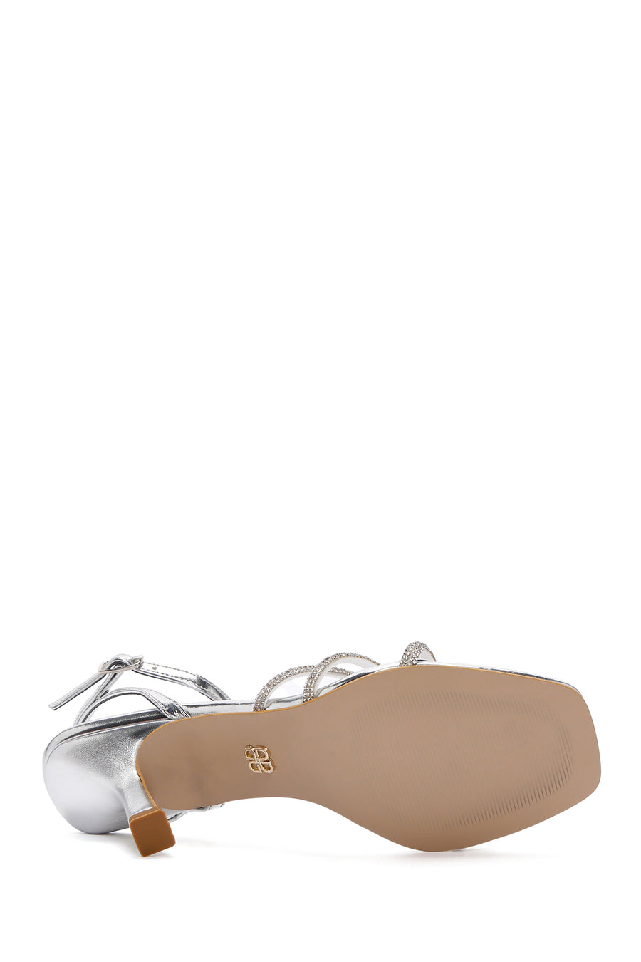 Women's Silver Ankle Strap Stone Thin Heel Sandals