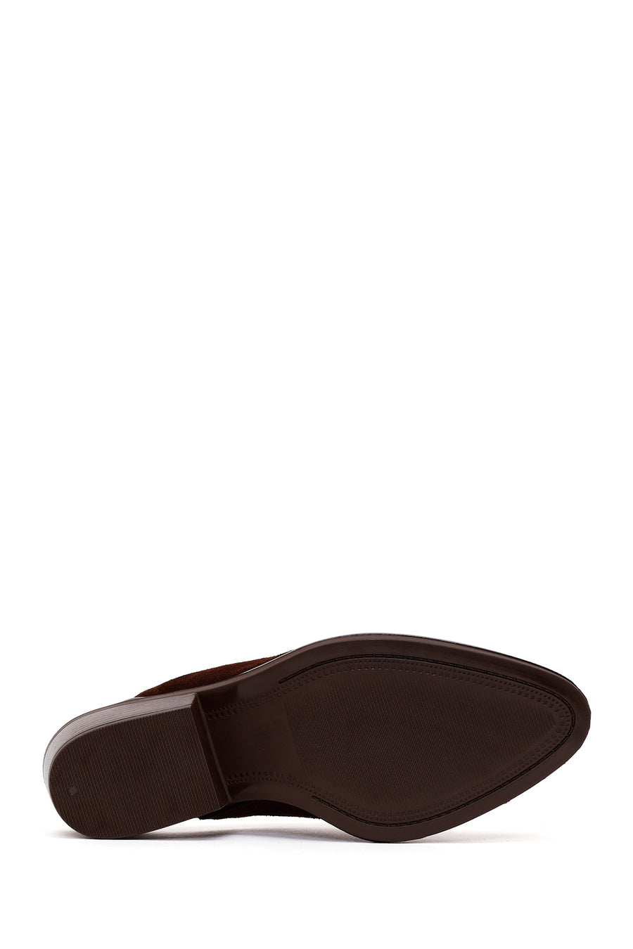 Woman Brown Mule Backless Chunky Heeled Suede Slipper