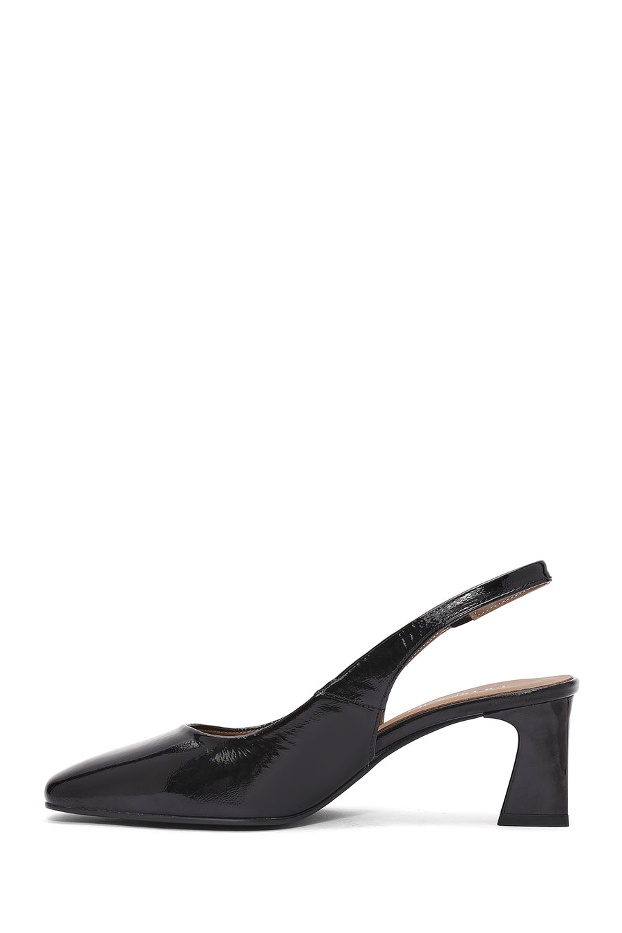 Women's Black Ankle Buckle Slingback Heeled Patent Leather Shoes