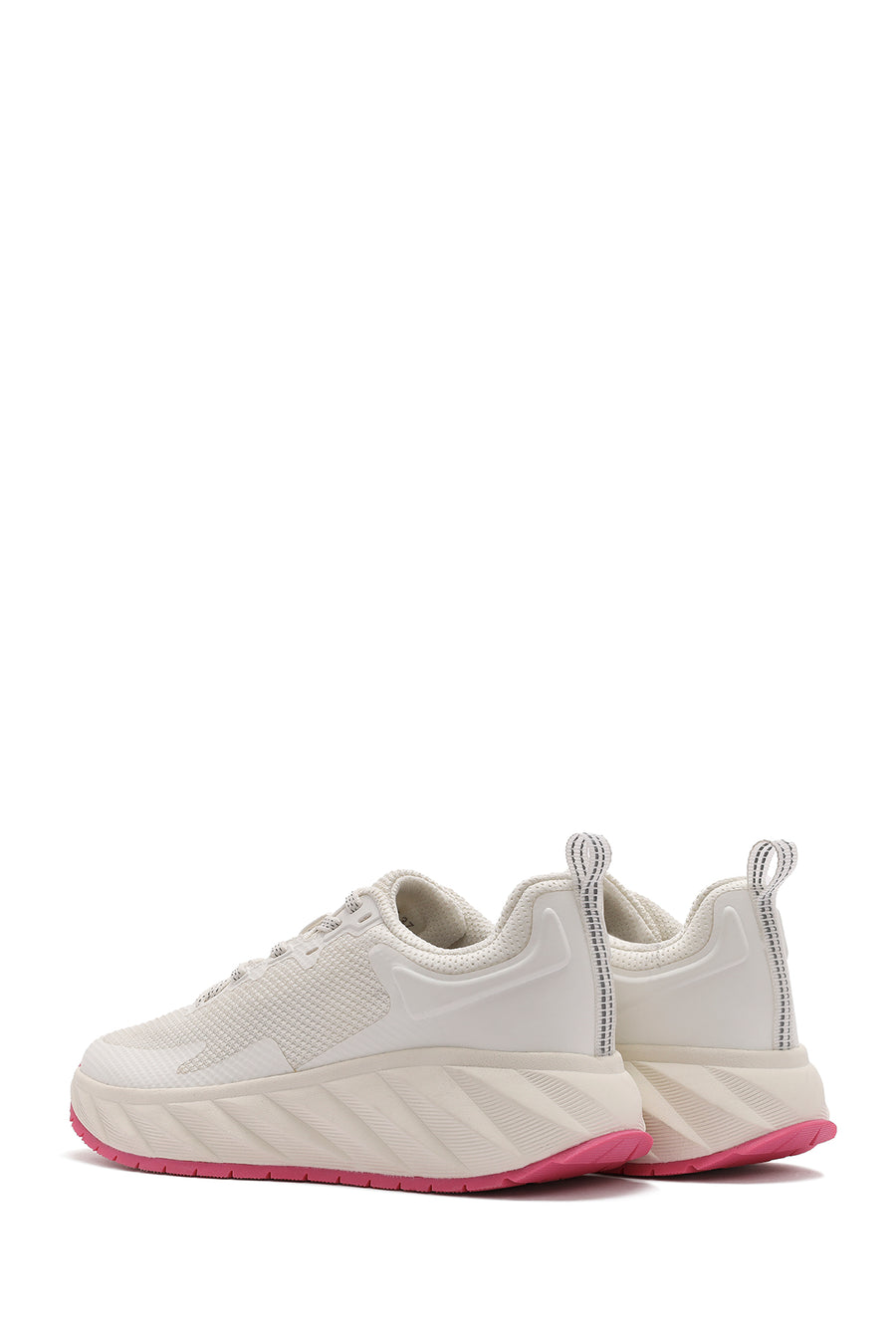Women's White Lace-Up Thick-Sole Fabric Sneakers