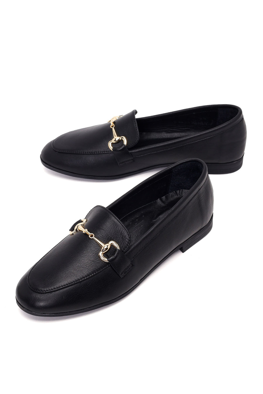 Kadın Siyah Tokalı Deri Klasik Loafer