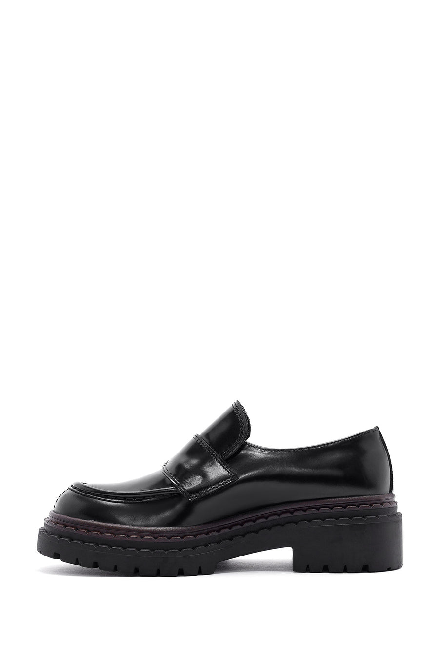 Women's Black Thick Soled Leather Masculine Loafer