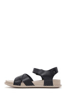 Women's Black Leather Comfort Sandals | Derimod