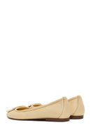 Women's Yellow Leather Buckle Ballerinas | Derimod