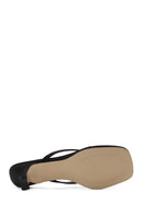 Woman Black Short-Heeled Satin Toe-Post Slipper | Derimod