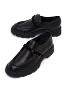 Kadın Siyah Tokalı Kalın Tabanlı Deri Maskülen Loafer | Derimod