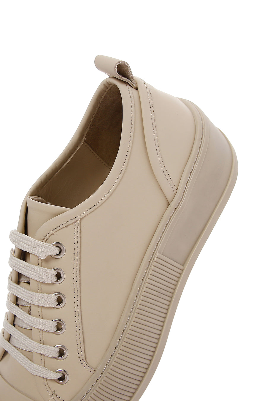 Women's Beige Leather Thick Soled Sneaker