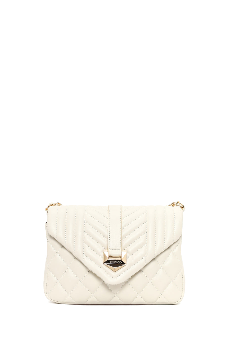 Woman Cream Chain Strap Quilted Crossbody Bag