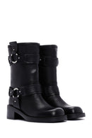 Women's Black Leather Buckle Boots | Derimod