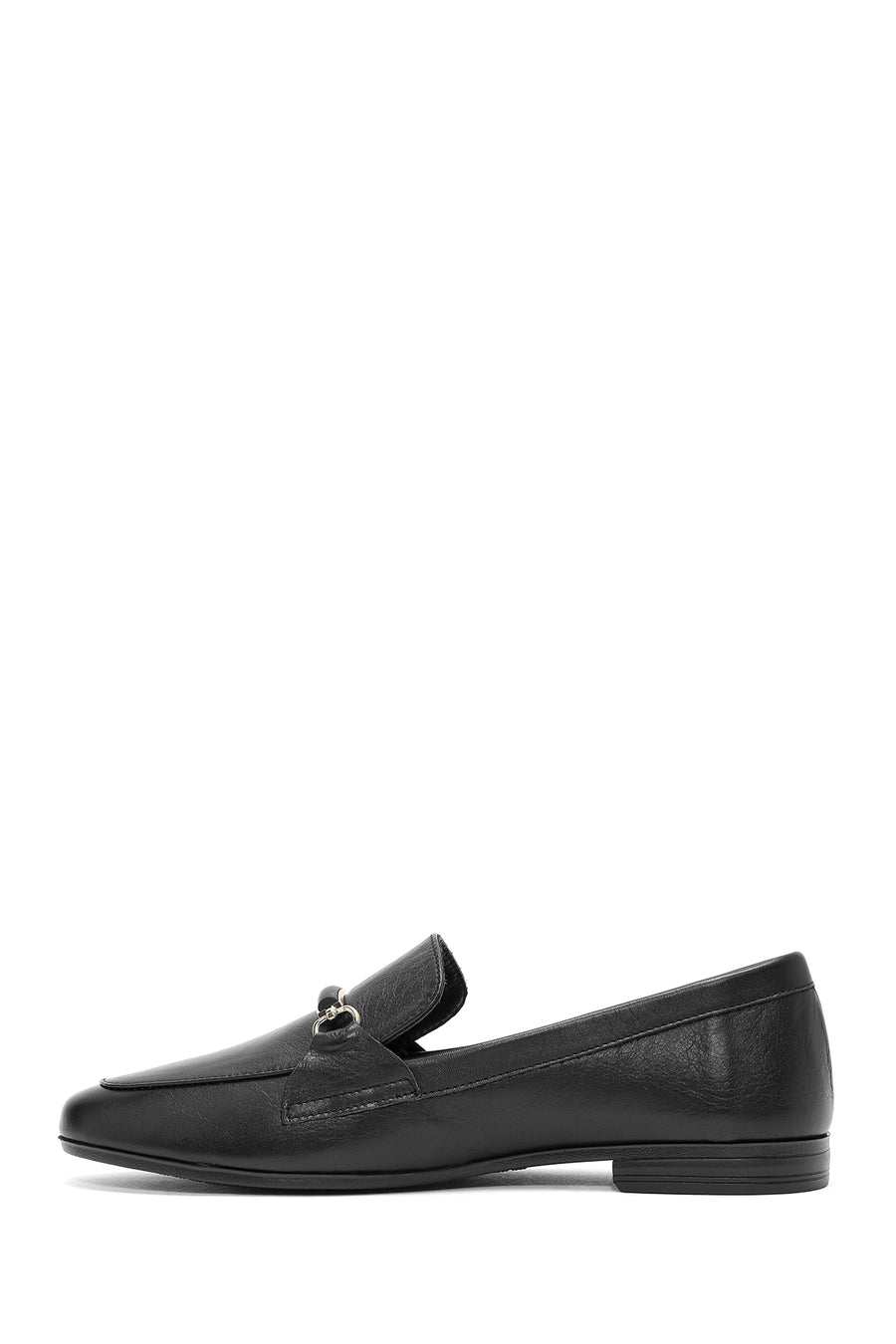 Woman Black Buckle-Detail Leather Masculine Loafer