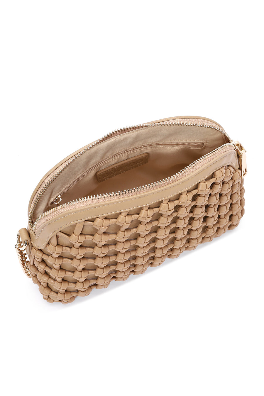 Women's Beige Knitted Patterned Long Strap Crossbody Bag