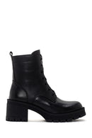 Women's Black Leather Zippered Heeled Boots | Derimod