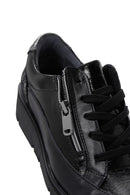 Women's Black Lace-Up Zipper Detail Leather Sneakers | Derimod