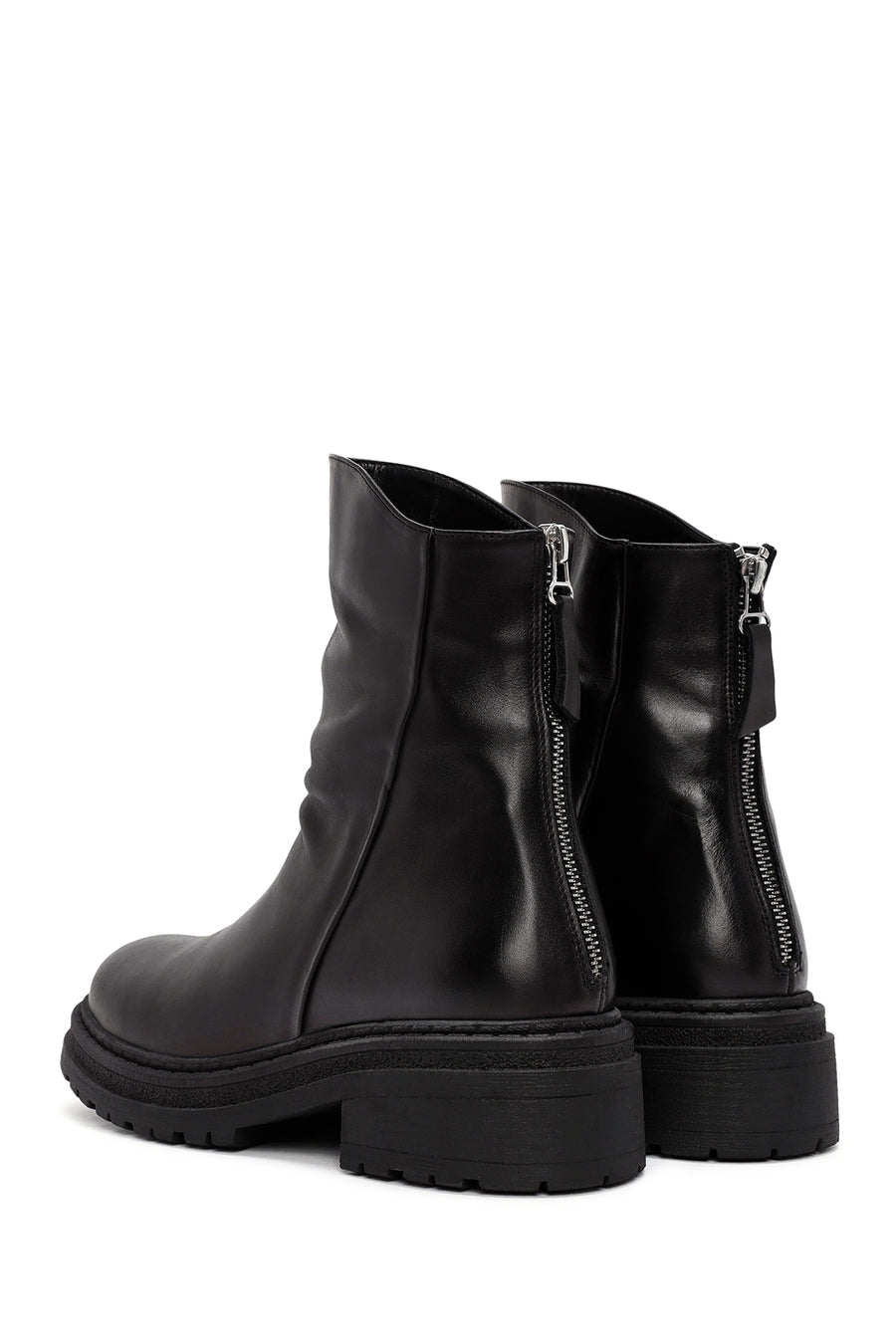 Women's Black Back Zipper Leather Boots