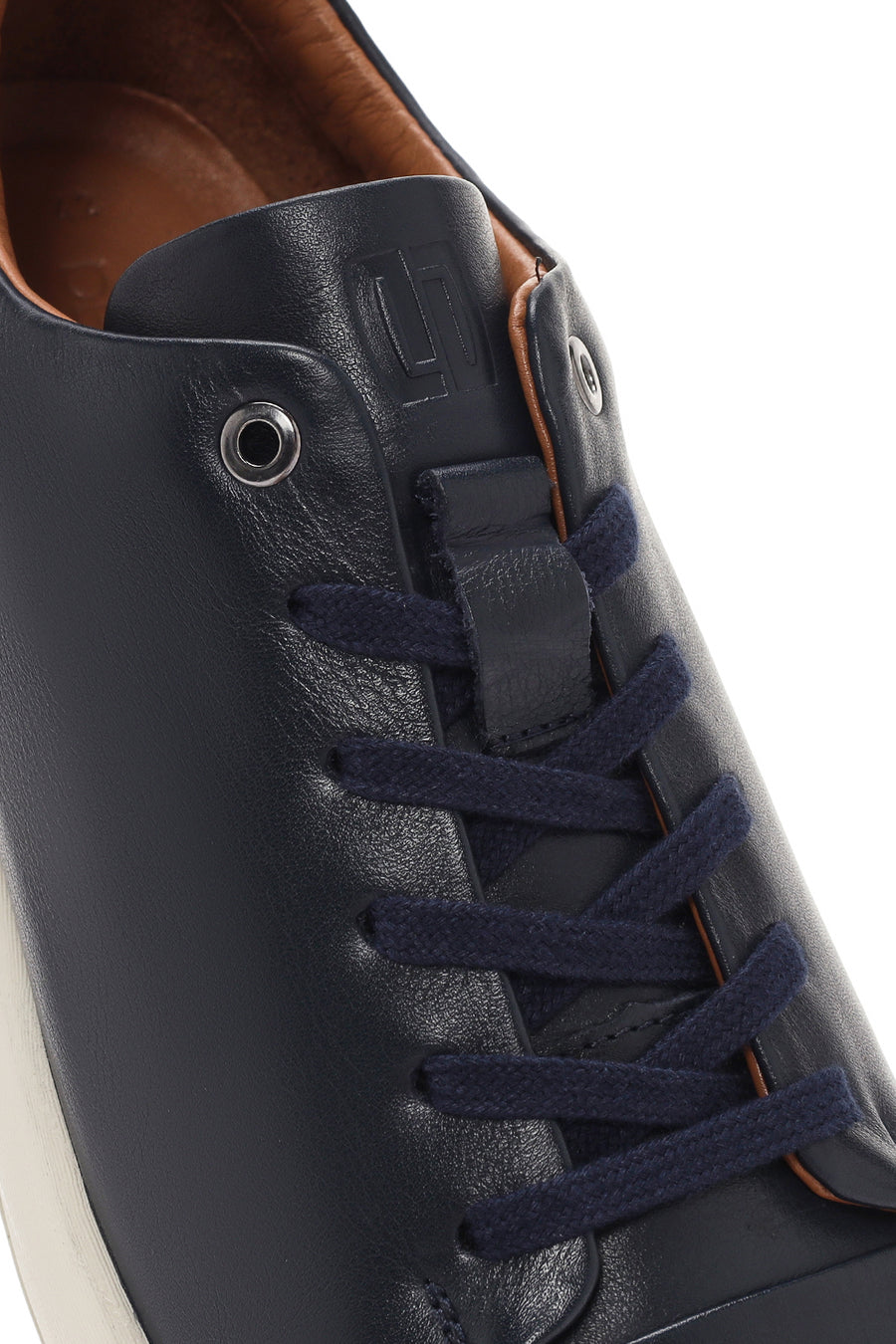 Erkek Lacivert Bağcıklı Deri Sneaker