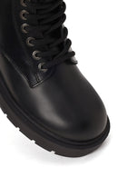 Harley Davidson Woman Black Cree Zip Closure Leather Combat Boots | Derimod