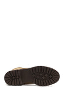 Women's Tan Zippered Thick-Soled Suede Leather Ankle Boots | Derimod