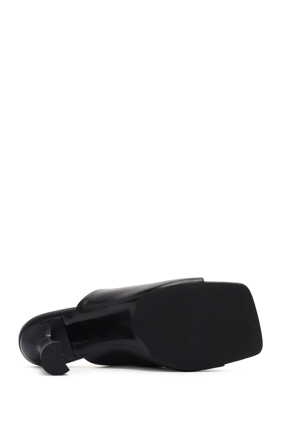Women's Black Heeled Leather Slippers