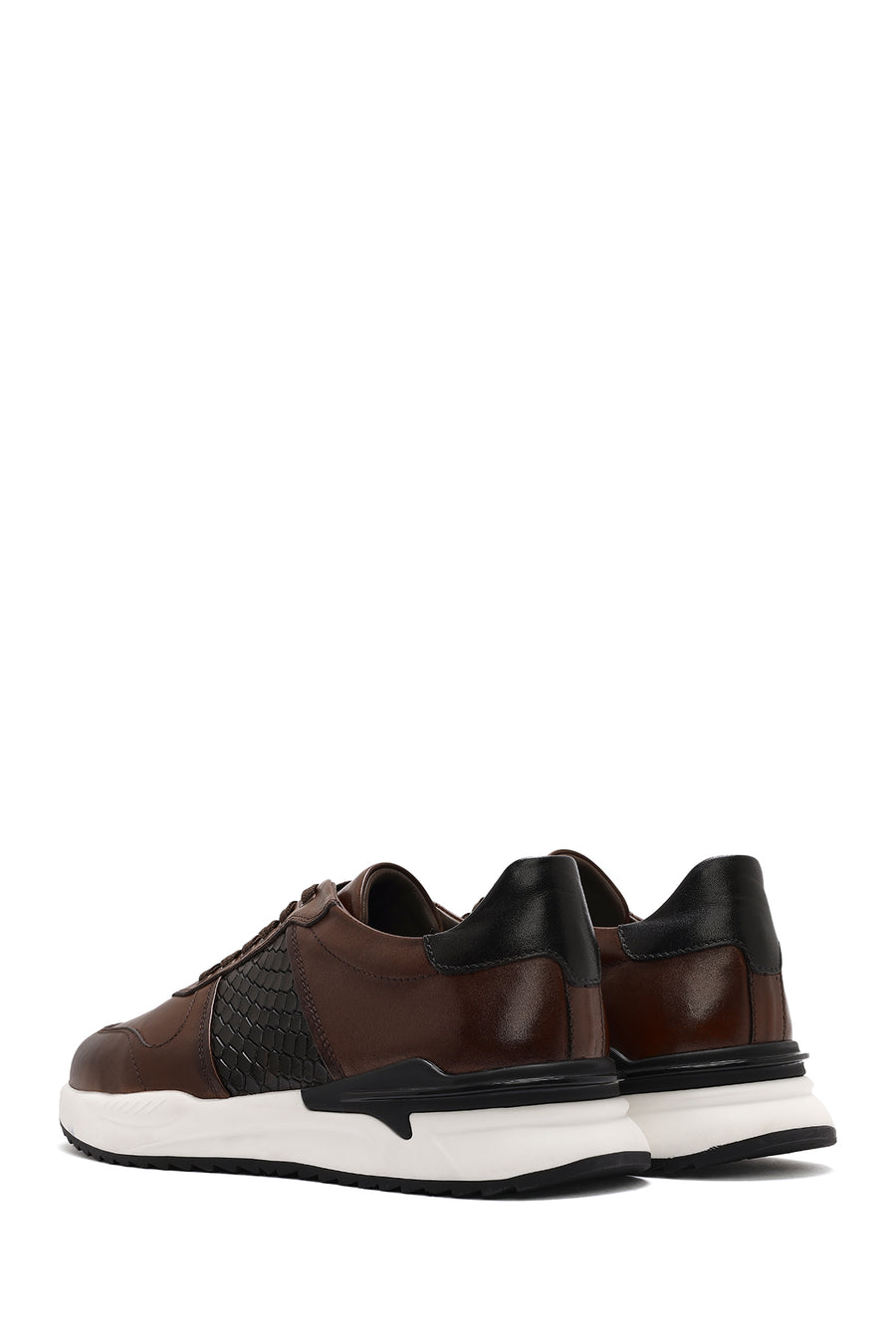 Men's Brown Lace-Up Leather Casual Sneakers
