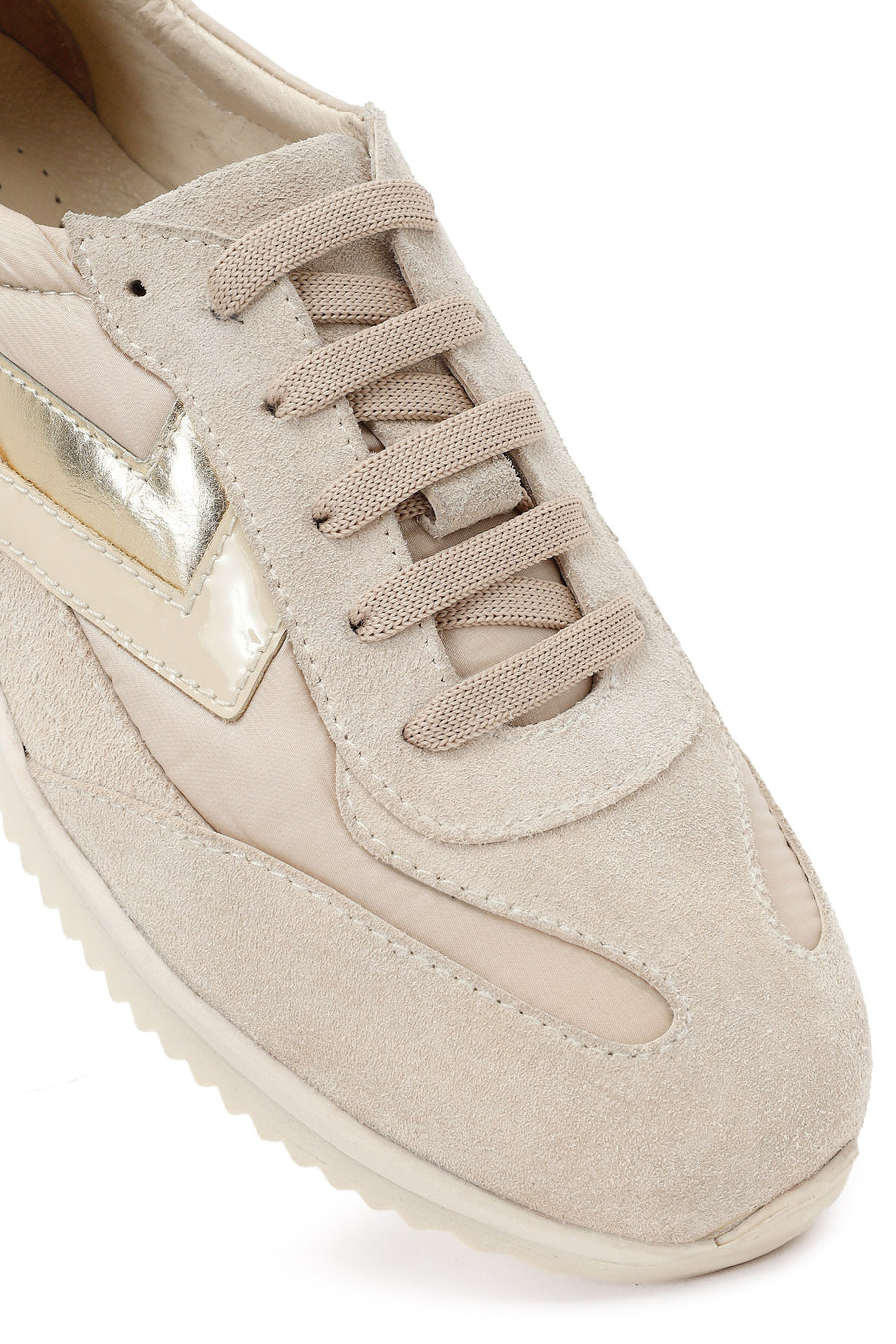 Kadın Bej Bağcıklı Süet Deri Sneaker