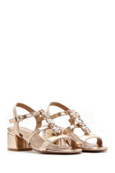 Women's Pink Gold Stone Thick Heeled Sandals | Derimod