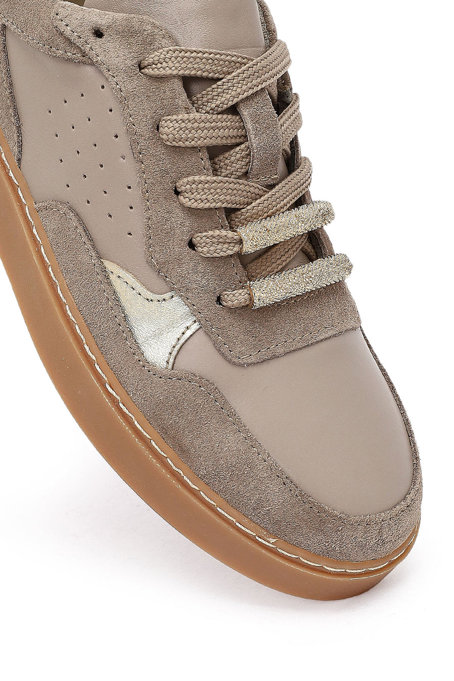Kadın Vizon Bağcıklı Deri Sneaker