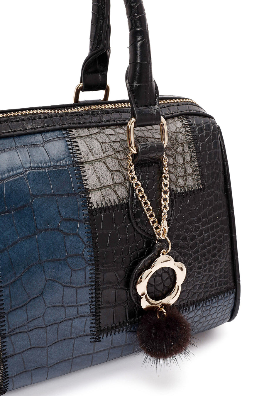 Women's Black Long Strap Handbag with Accessory Detail